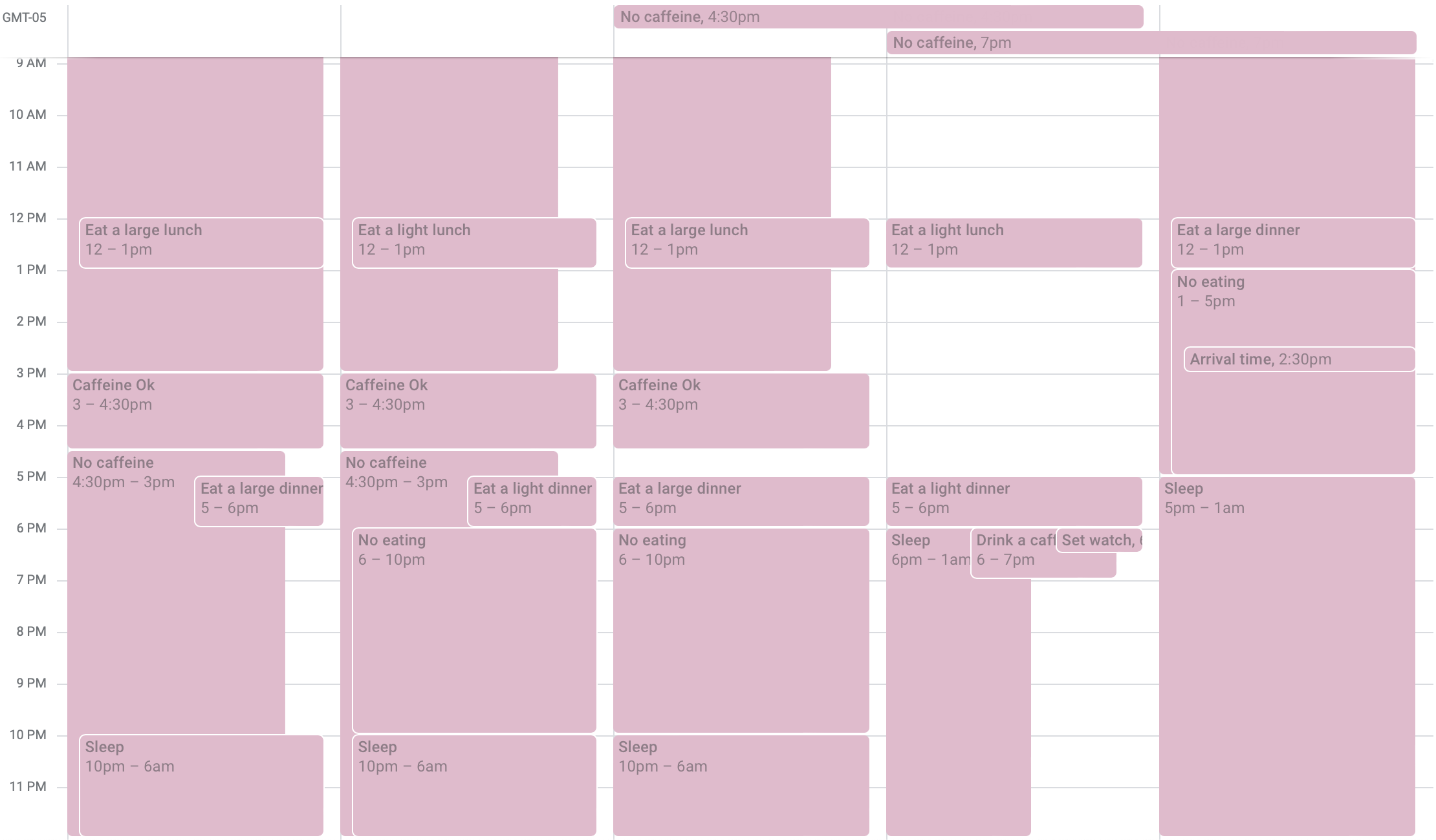 Timegiver mitigation plan in Google calendar